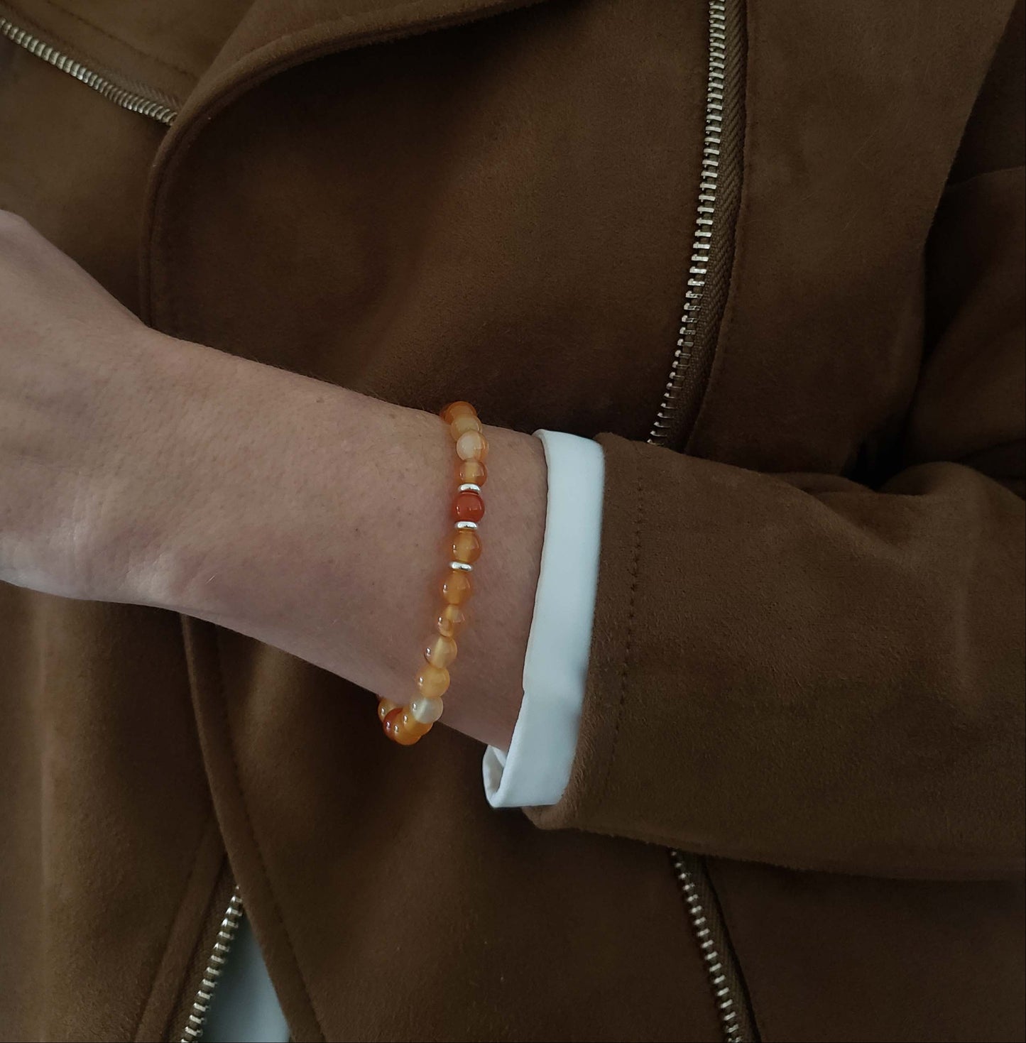 SanaBelle® Carnelian Healing Bracelet – 6mm Natural Gemstones with Silver Accents