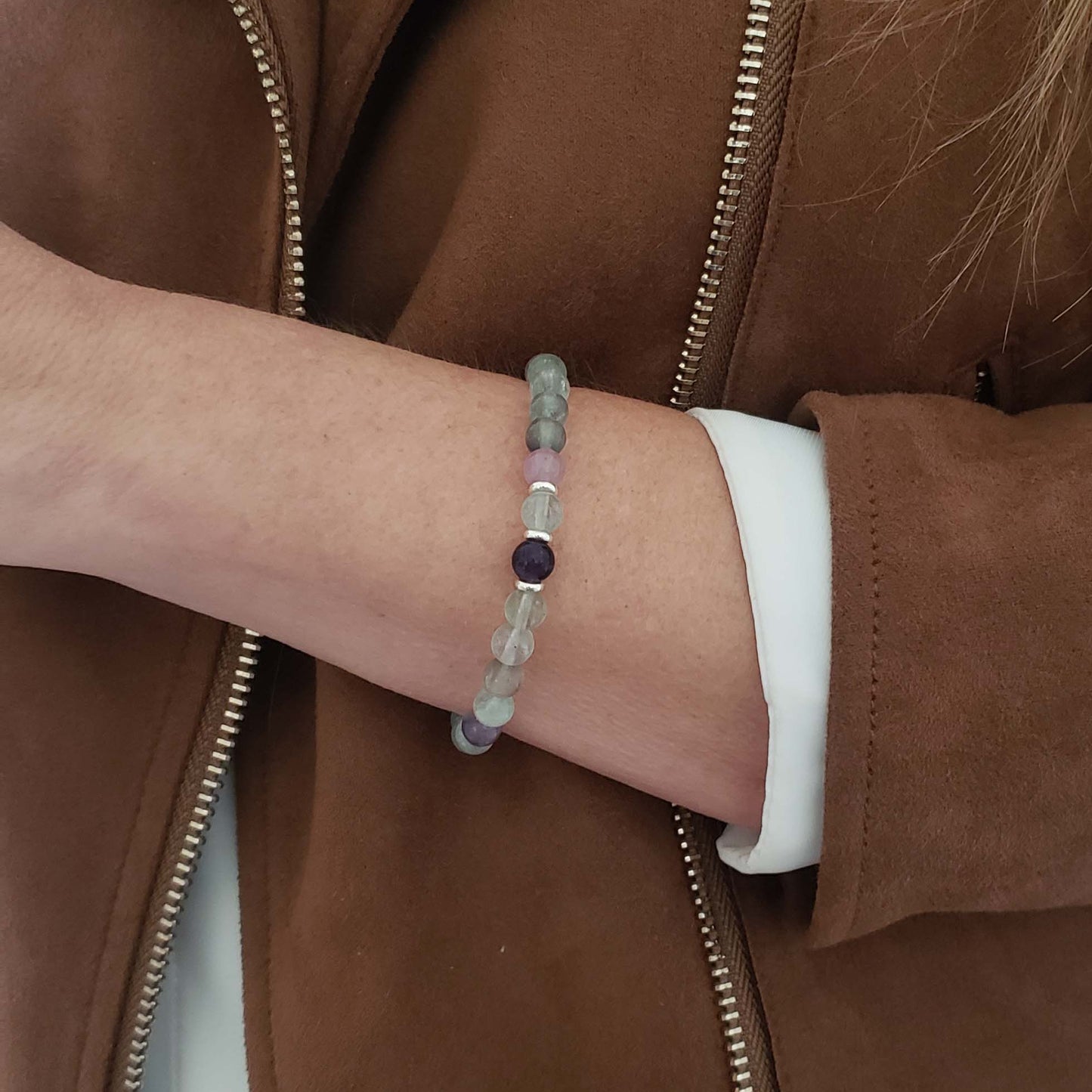 SanaBelle® Fluorite Healing Bracelet – 6mm Natural Gemstones with Silver Accents