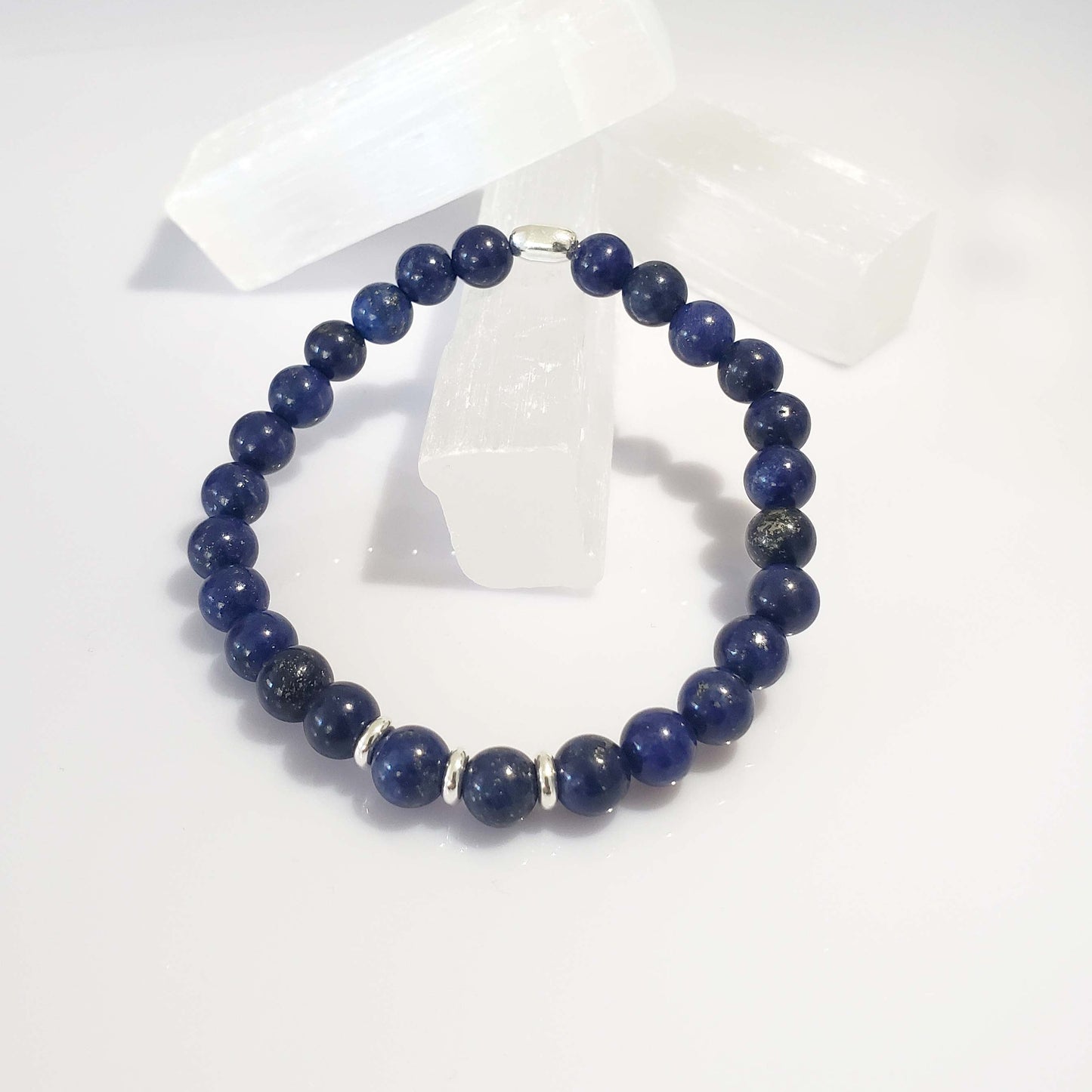 SanaBelle® Men’s Lapis Lazuli Healing Bracelet – 6mm Natural Gemstones with Sterling Silver Accents