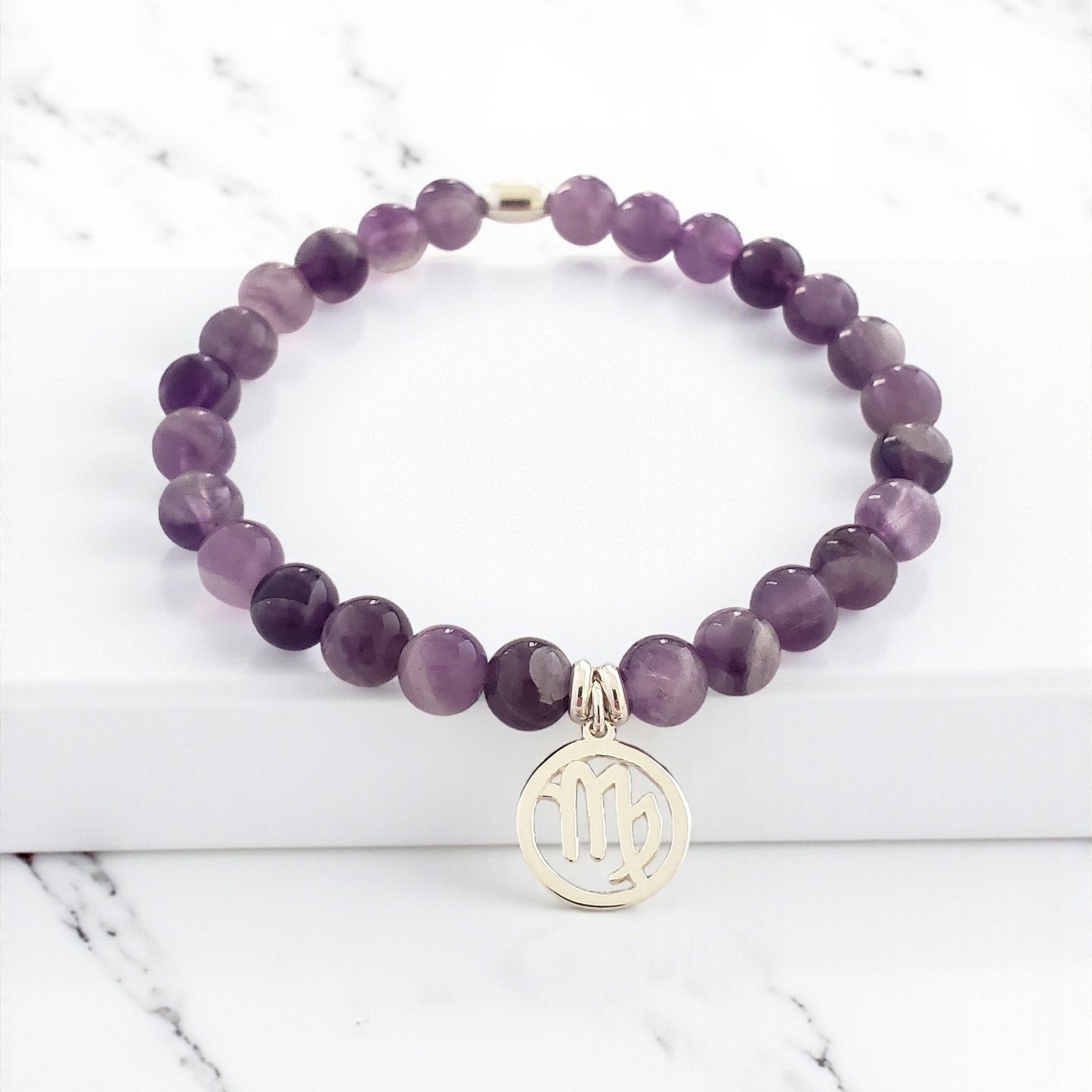 SanaBelle® Virgo Zodiac Healing Bracelet – 6mm Amethyst Gemstones with Silver Accents