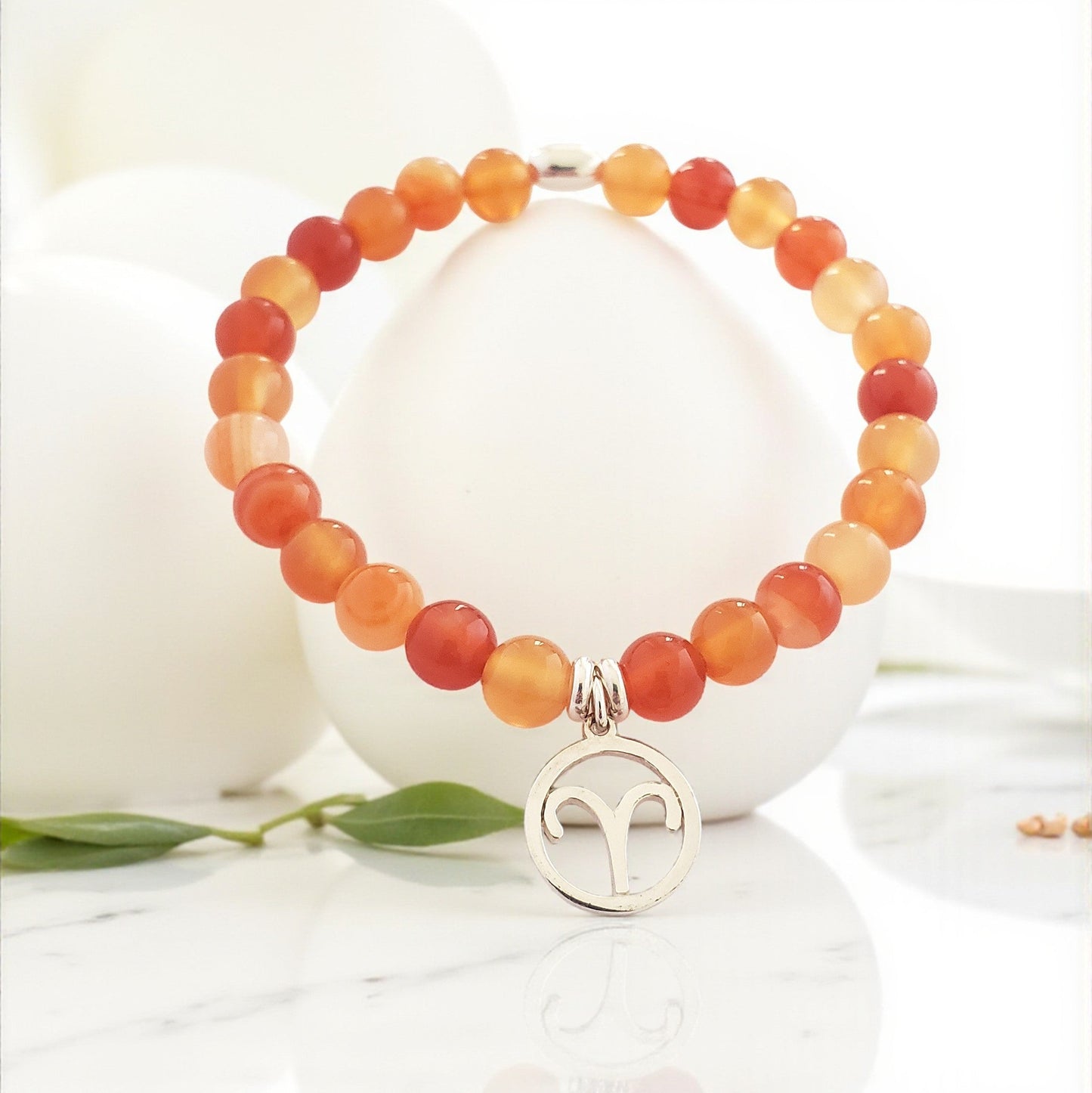 SanaBelle® Aries Zodiac Healing Bracelet – 6mm Carnelian Gemstones with Silver Accents