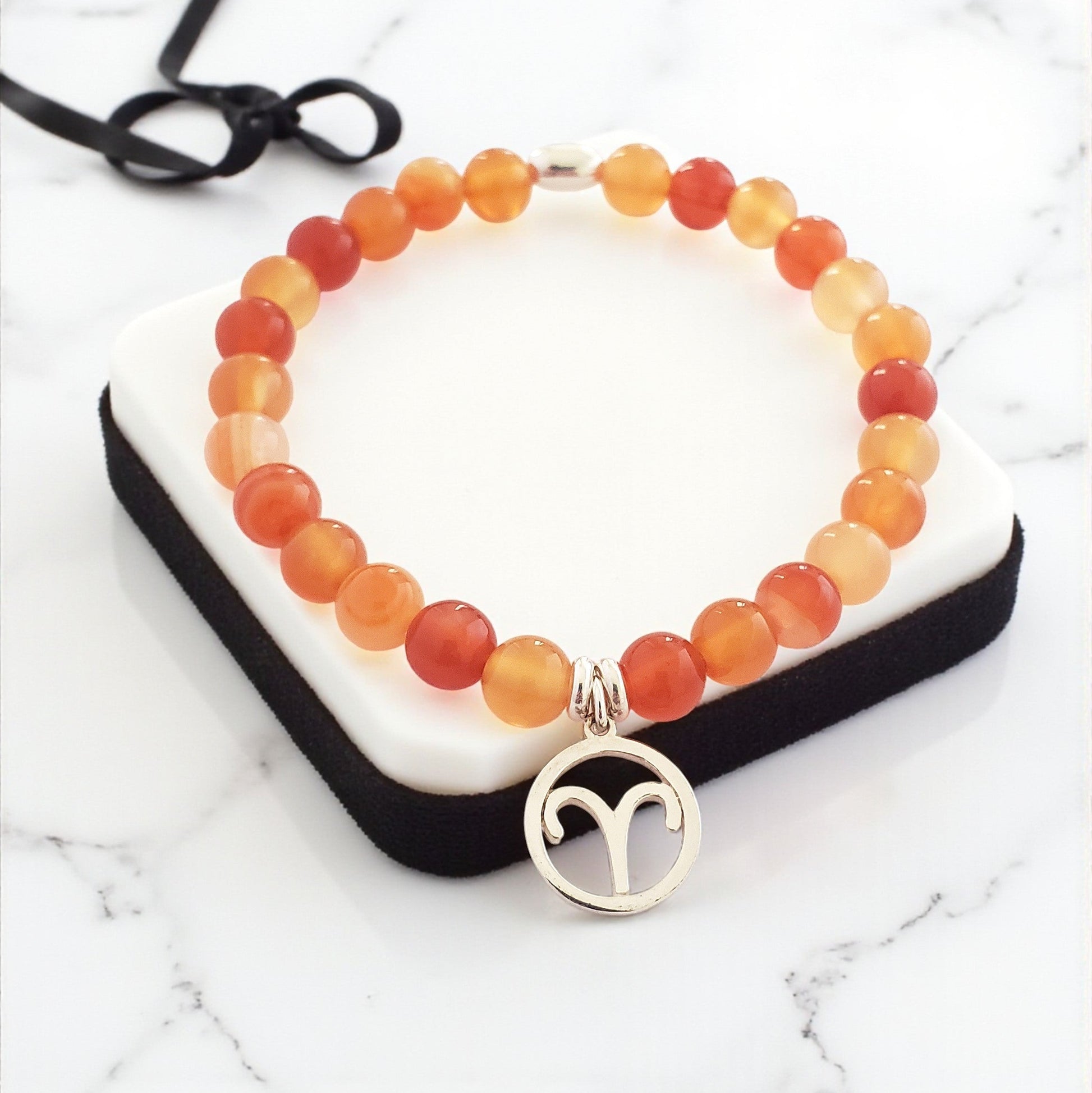 SanaBelle® Aries Zodiac Healing Bracelet – 6mm Carnelian Gemstones with Silver Accents
