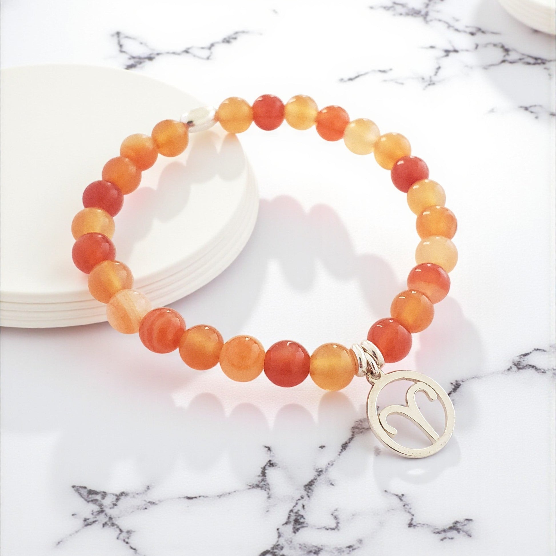 SanaBelle® Aries Zodiac Healing Bracelet – 6mm Carnelian Gemstones with Silver Accents