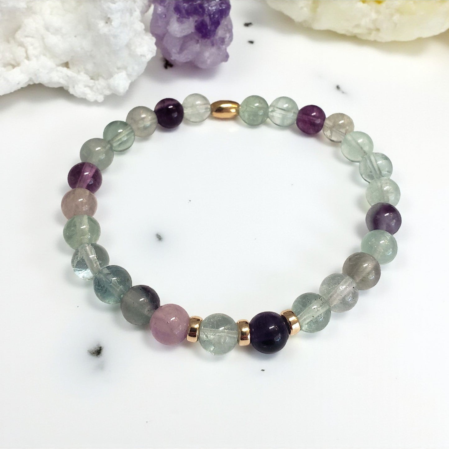 SanaBelle® Fluorite Healing Bracelet – 6mm Natural Gemstones with Gold Accents
