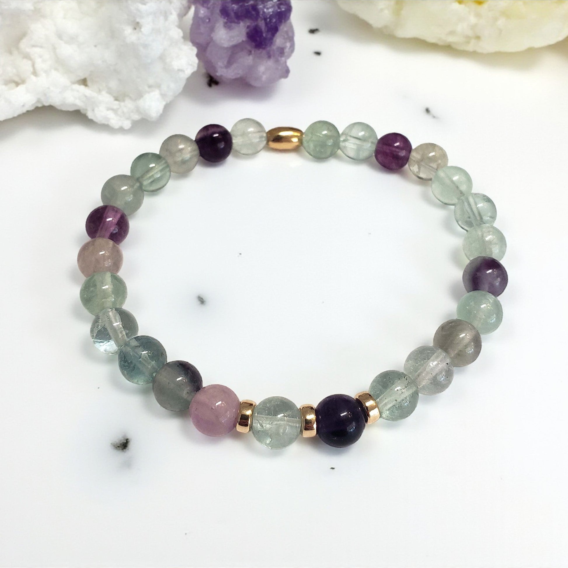 SanaBelle® Fluorite Healing Bracelet – 6mm Natural Gemstones with Gold Accents