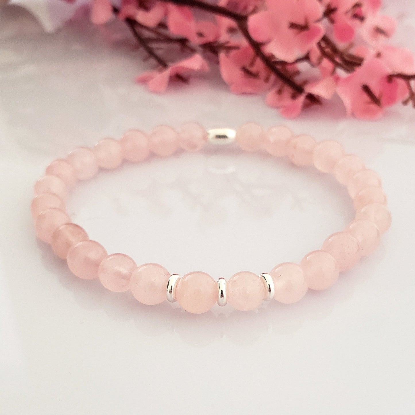 Rose Quartz Stretch Beaded Bracelet – Natural Healing Crystal, Love & Calm Energy Jewellery