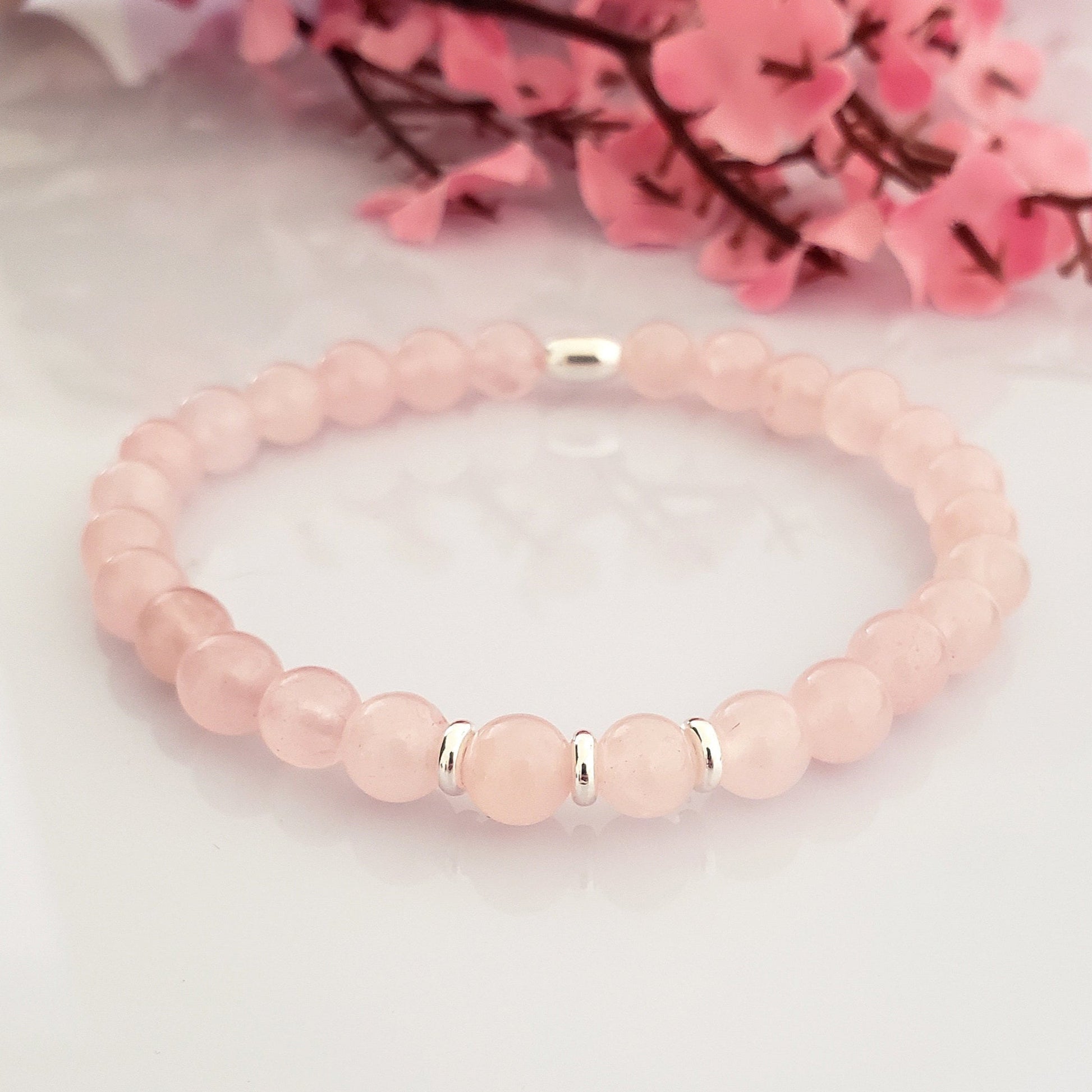 Rose Quartz Stretch Beaded Bracelet – Natural Healing Crystal, Love & Calm Energy Jewellery