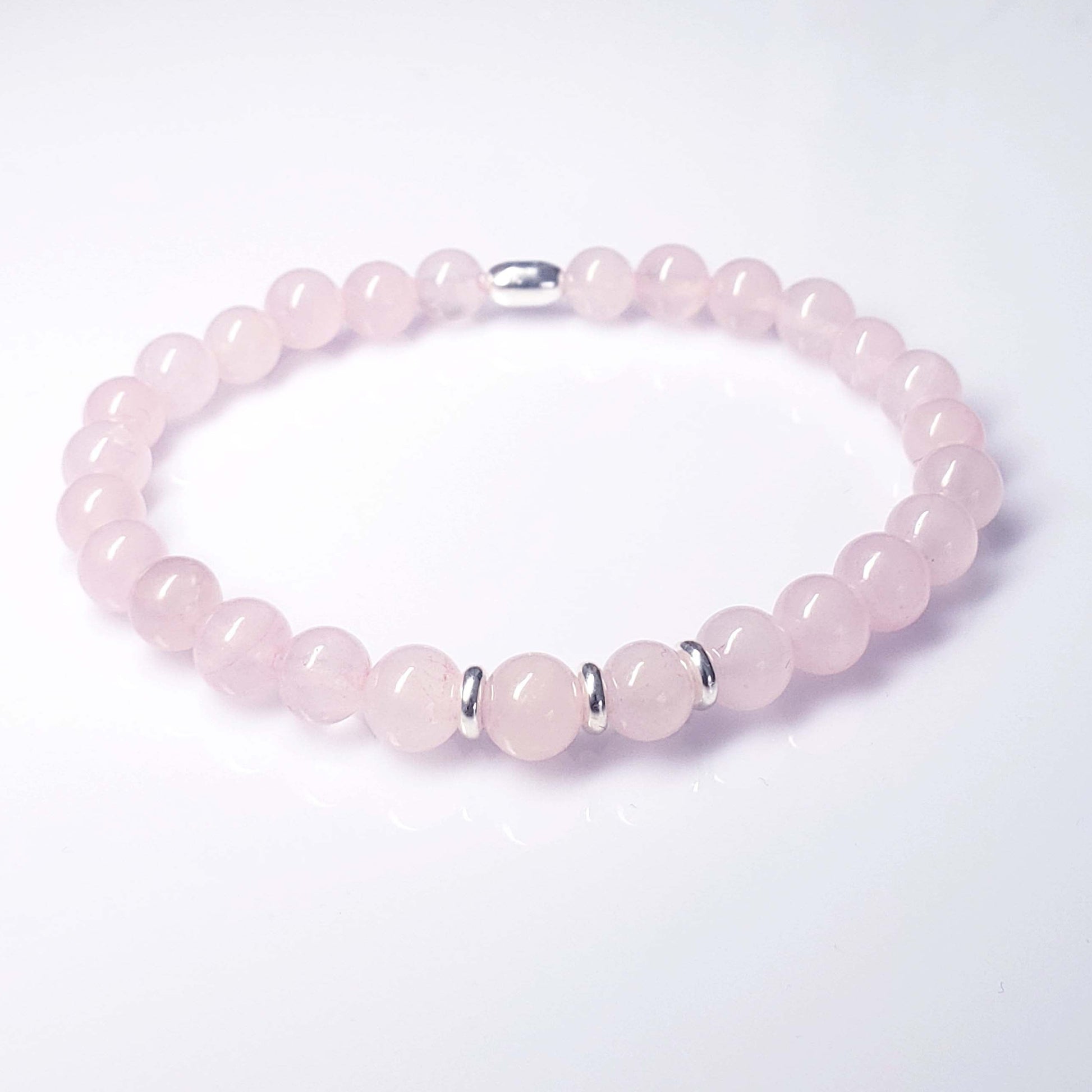 Rose Quartz Stretch Beaded Bracelet – Natural Healing Crystal, 6mm with Sterling Silver 925