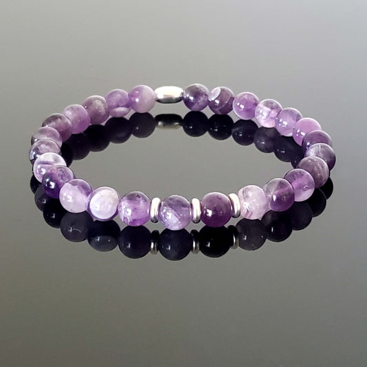 Amethyst Stretch Beaded Bracelet – Natural Healing Crystal 6mm with Sterling Silver 925