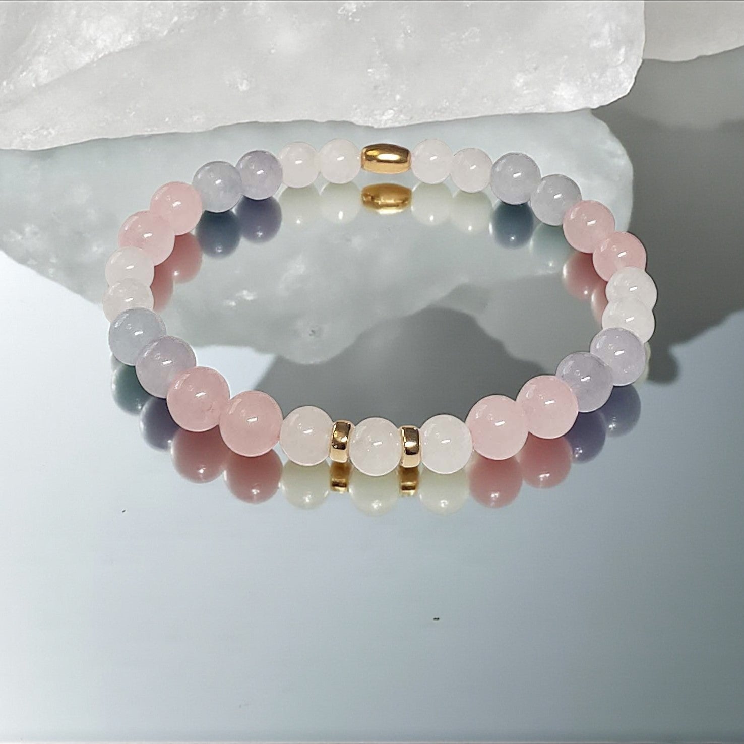 SanaBelle® Anxiety Healing Bracelet – 6mm Natural Gemstones with Gold Accents