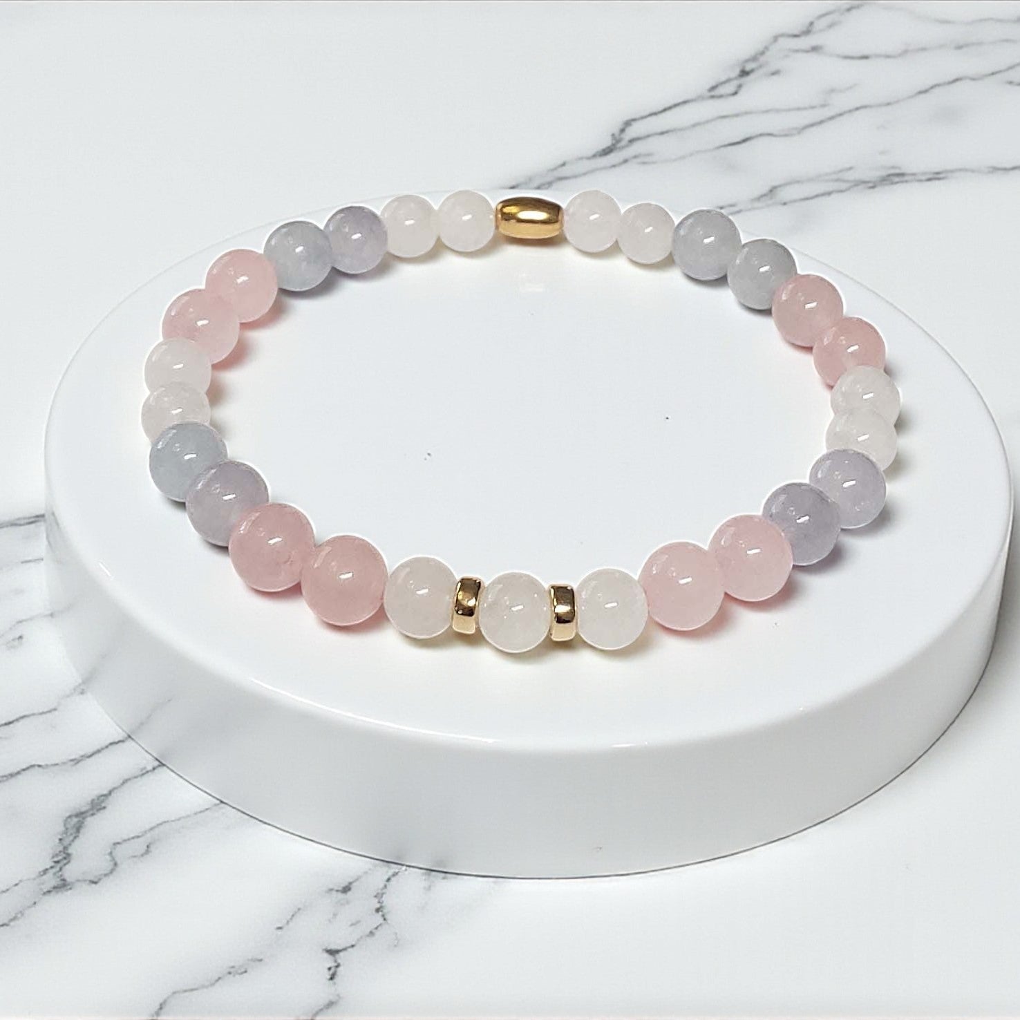 SanaBelle® Anxiety Healing Bracelet – 6mm Natural Gemstones with Gold Accents