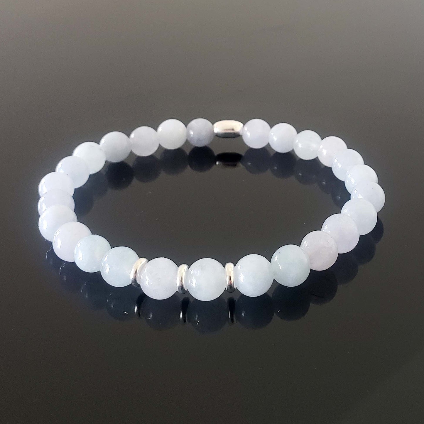 Aquamarine Stretch Beaded Bracelet – Natural Healing Crystal 6mm with Sterling Silver 925