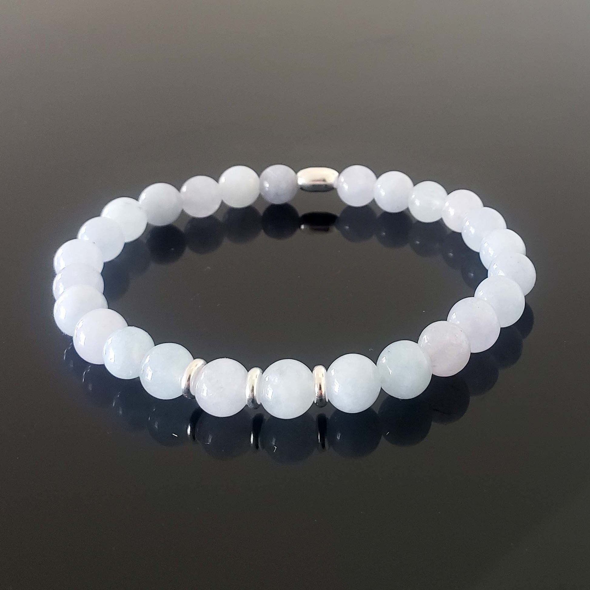 Aquamarine Stretch Beaded Bracelet – Natural Healing Crystal 6mm with Sterling Silver 925