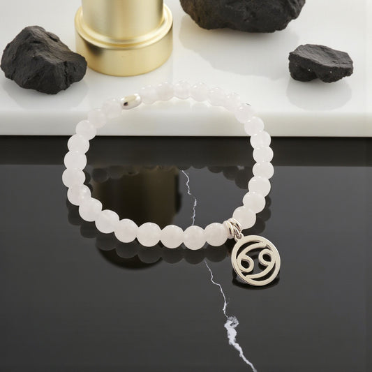SanaBelle® Cancer Zodiac Healing Bracelet – 6mm Moonstone Gemstones with Silver Accents