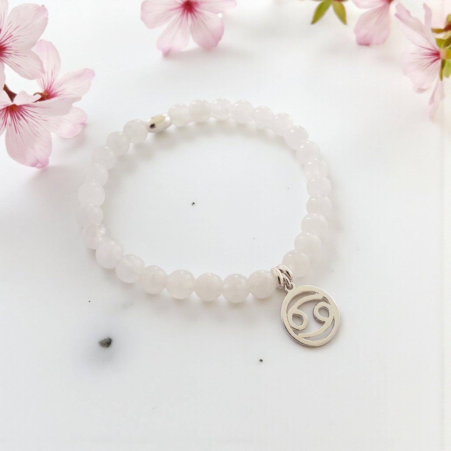 SanaBelle® Cancer Zodiac Healing Bracelet – 6mm Moonstone Gemstones with Silver Accents