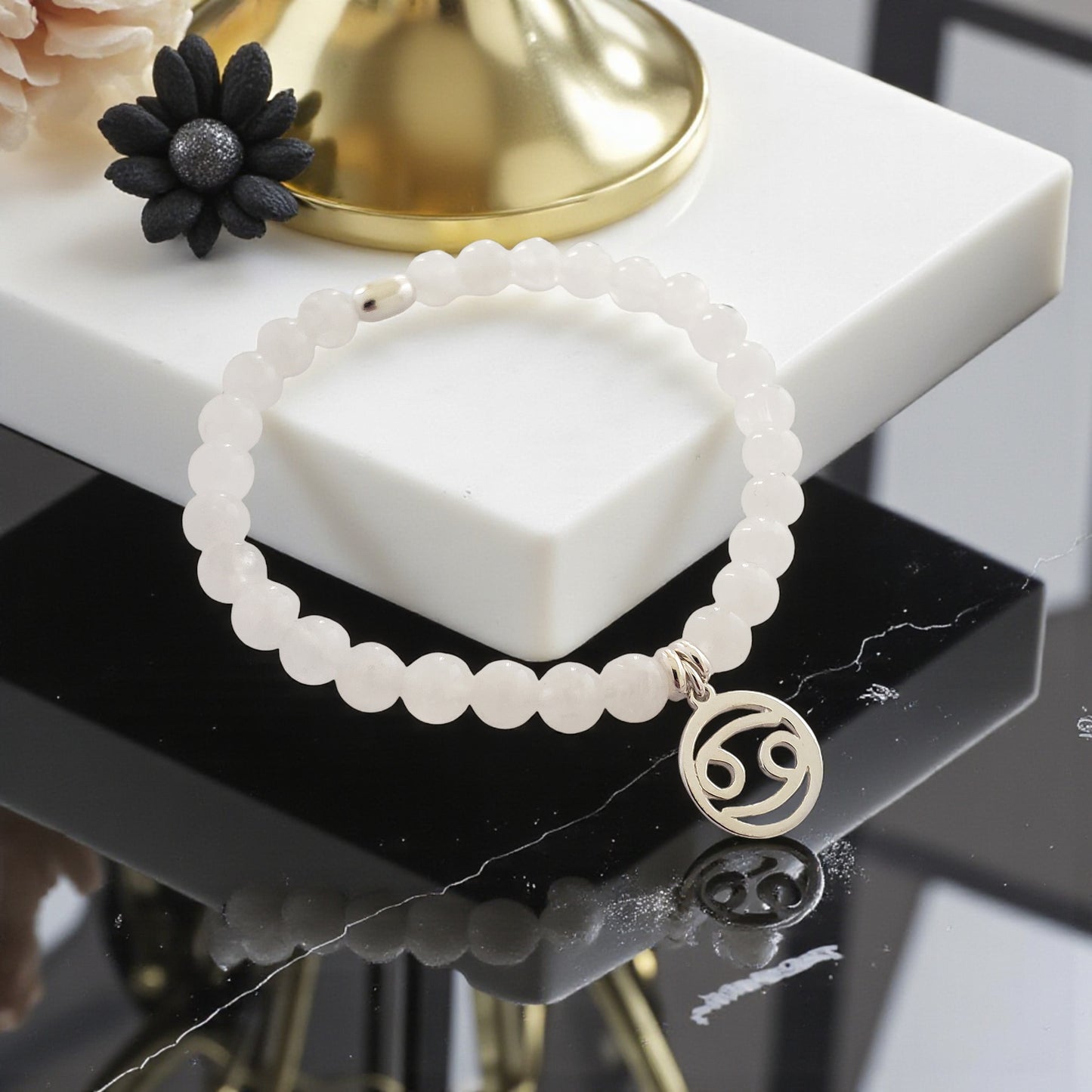 SanaBelle® Cancer Zodiac Healing Bracelet – 6mm Moonstone Gemstones with Silver Accents