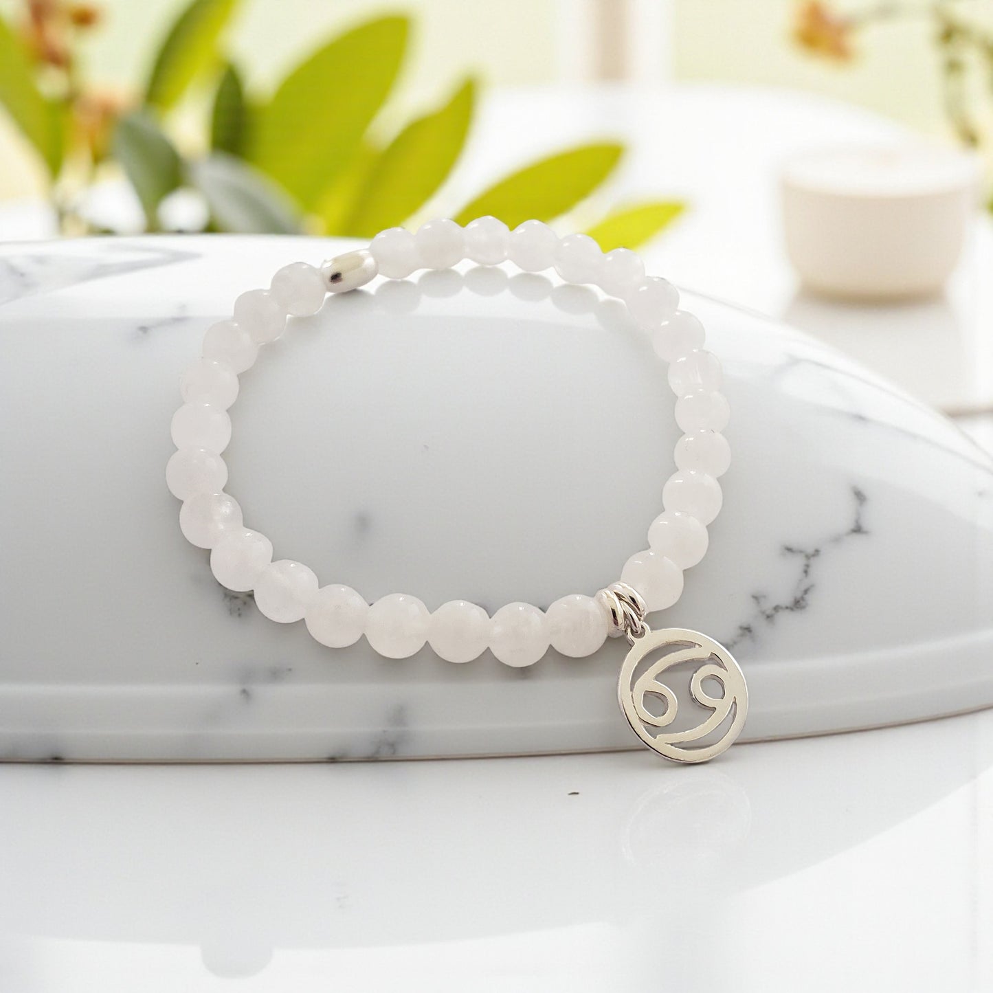 SanaBelle® Cancer Zodiac Healing Bracelet – 6mm Moonstone Gemstones with Silver Accents