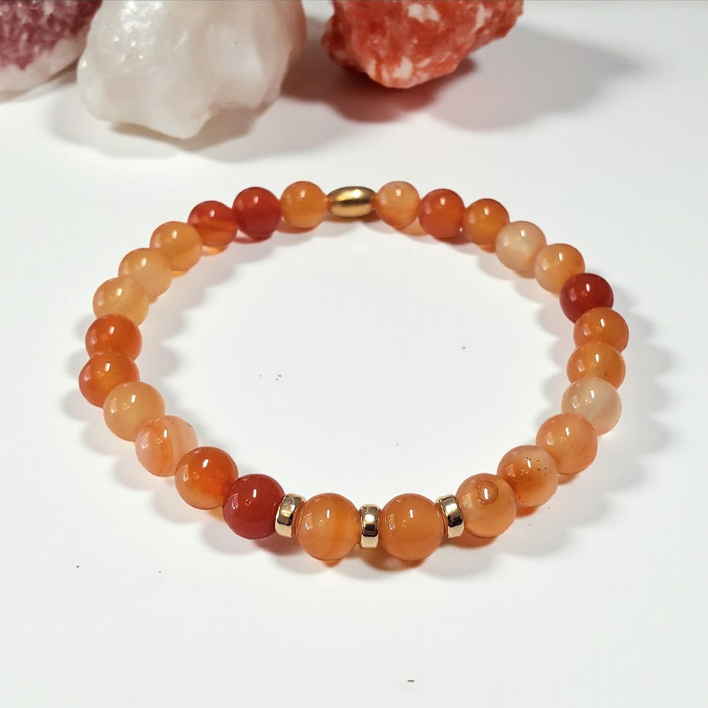 SanaBelle® Carnelian Healing Bracelet – 6mm Natural Gemstones with Gold Accents