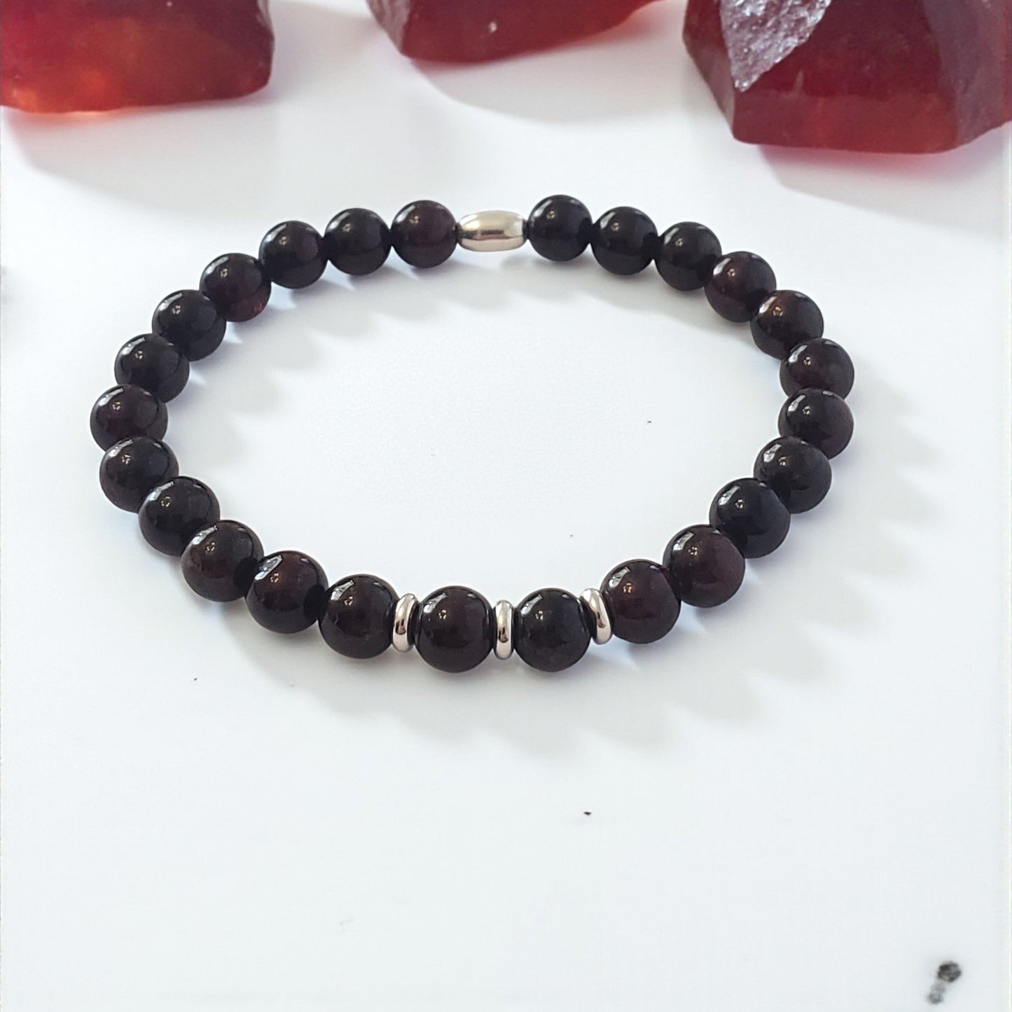 Garnet Healing Gemstone Stretch Bracelet – Natural Crystal 6mm with Sterling Silver 925