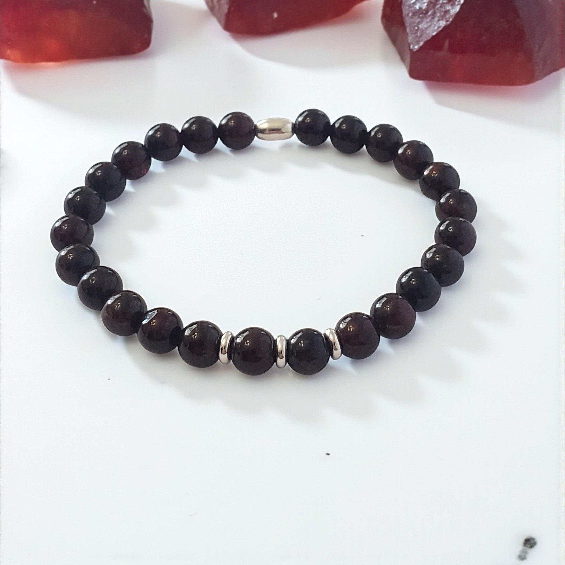 Garnet Healing Gemstone Stretch Bracelet – Natural Crystal 6mm with Sterling Silver 925