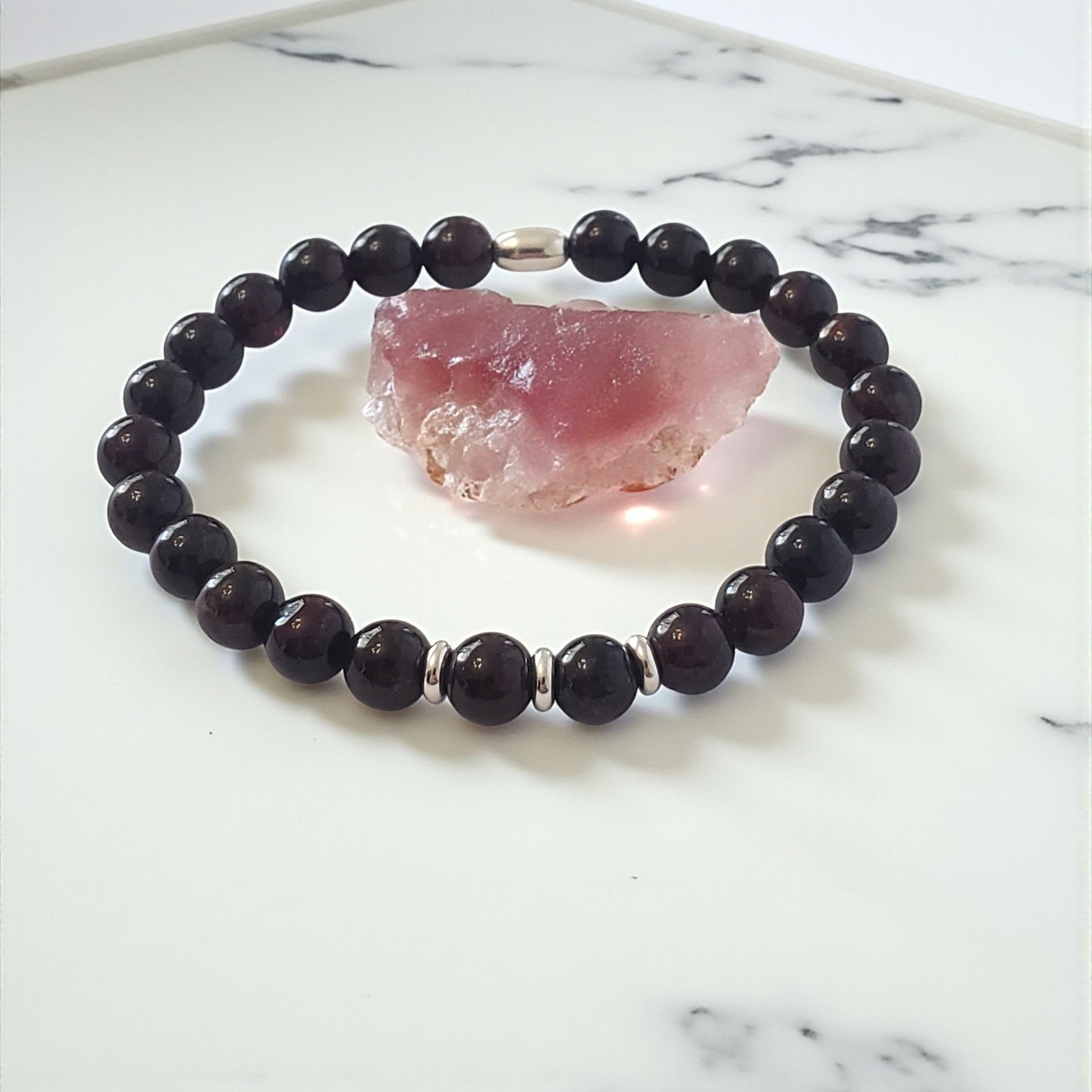 Garnet Healing Gemstone Stretch Bracelet – Natural Crystal 6mm with Sterling Silver 925