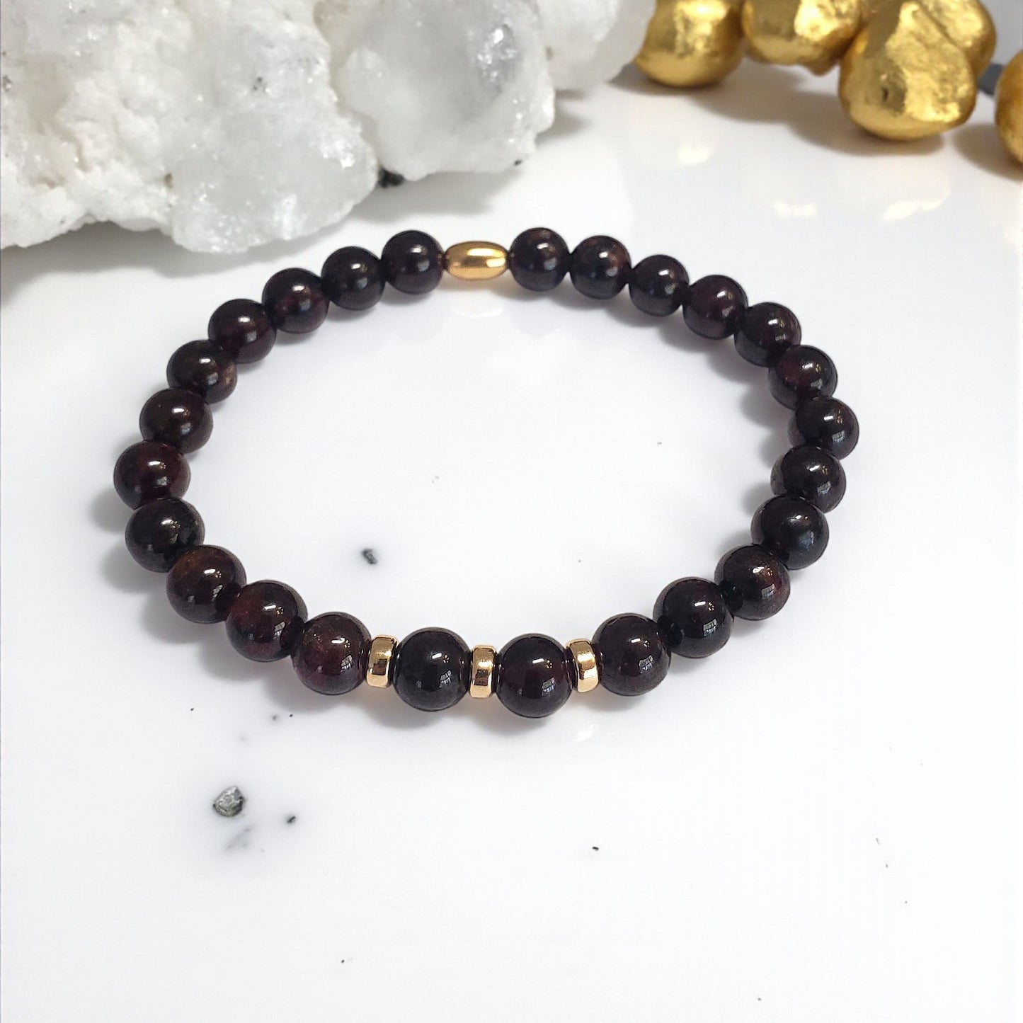 SanaBelle® Garnet Healing Bracelet – 6mm Natural Gemstones with gold Accents