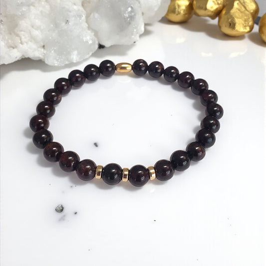 SanaBelle® Garnet Healing Bracelet – 6mm Natural Gemstones with gold Accents