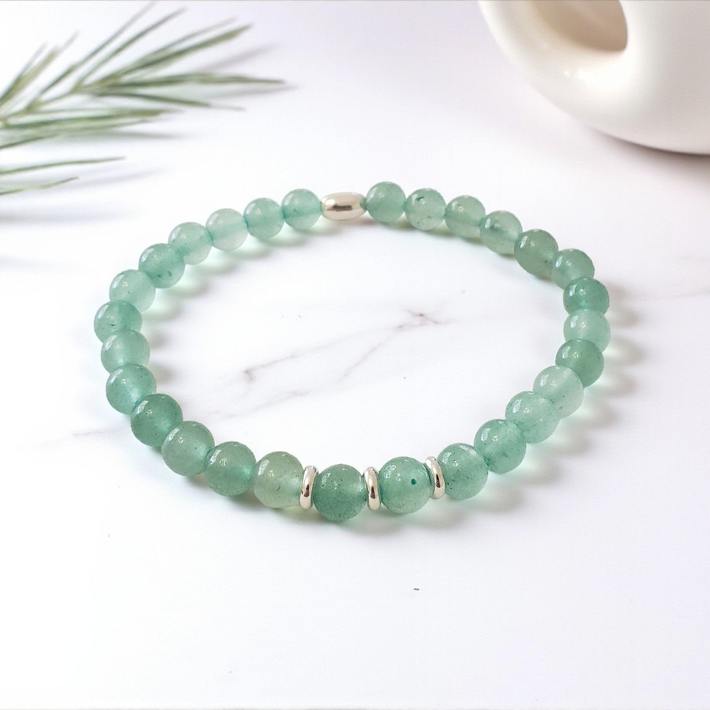 SanaBelle® Green Aventurine Healing Bracelet – 6mm Natural Gemstones with Silver Accents