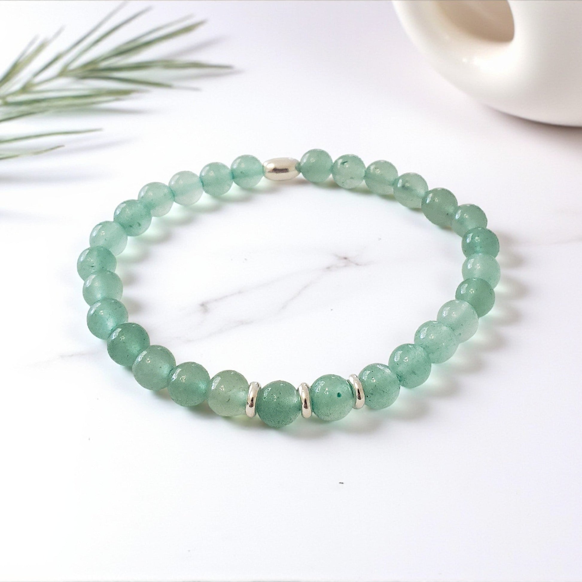 SanaBelle® Green Aventurine Healing Bracelet – 6mm Natural Gemstones with Silver Accents