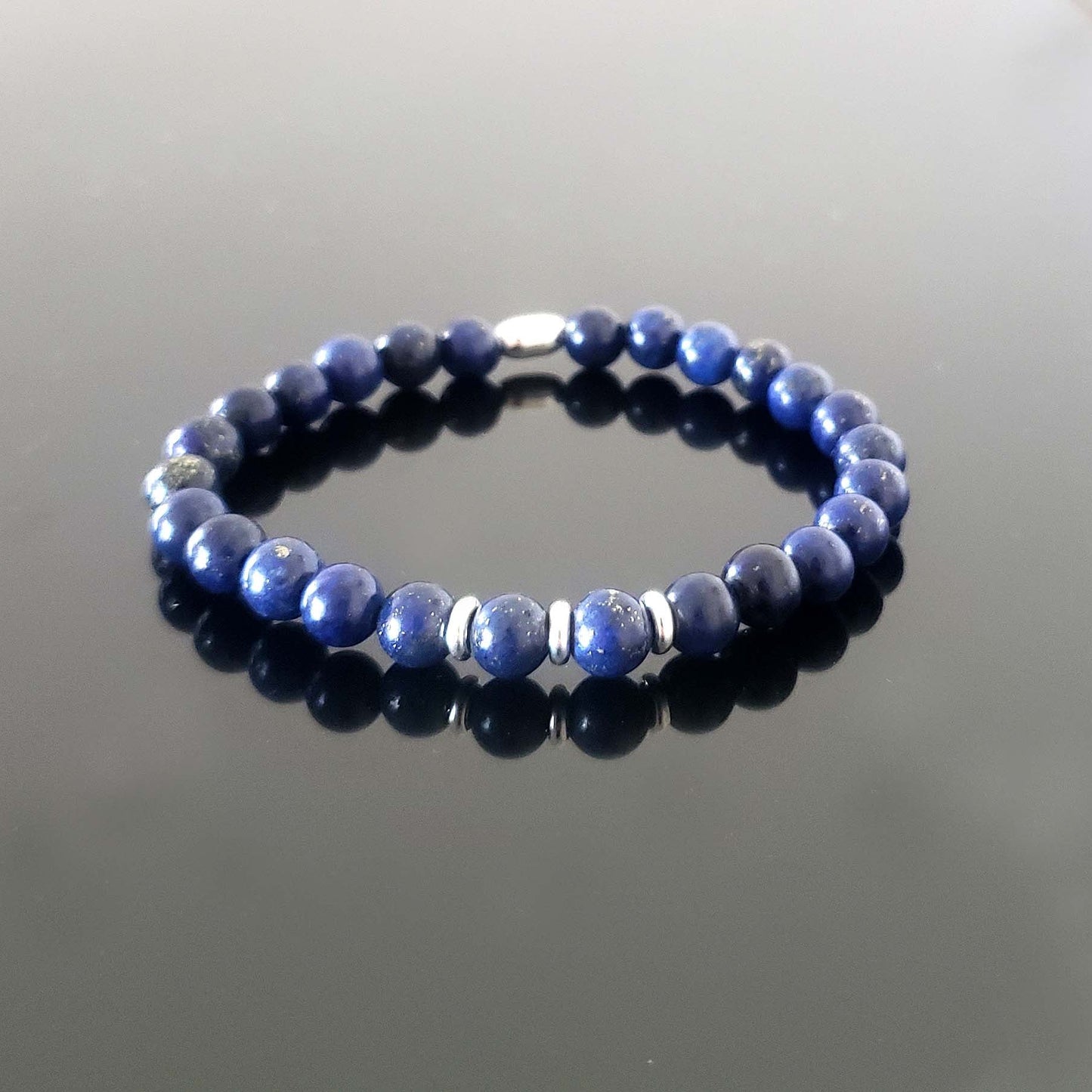 SanaBelle® Men’s Lapis Lazuli Healing Bracelet – 6mm Natural Gemstones with Sterling Silver Accents