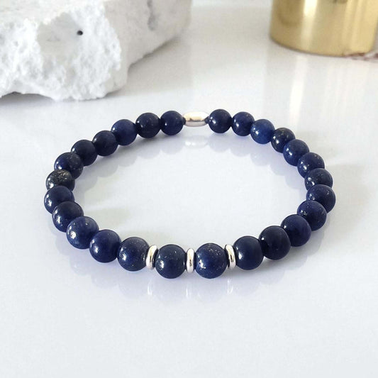 SanaBelle® Men’s Lapis Lazuli Healing Bracelet – 6mm Natural Gemstones with Sterling Silver Accents