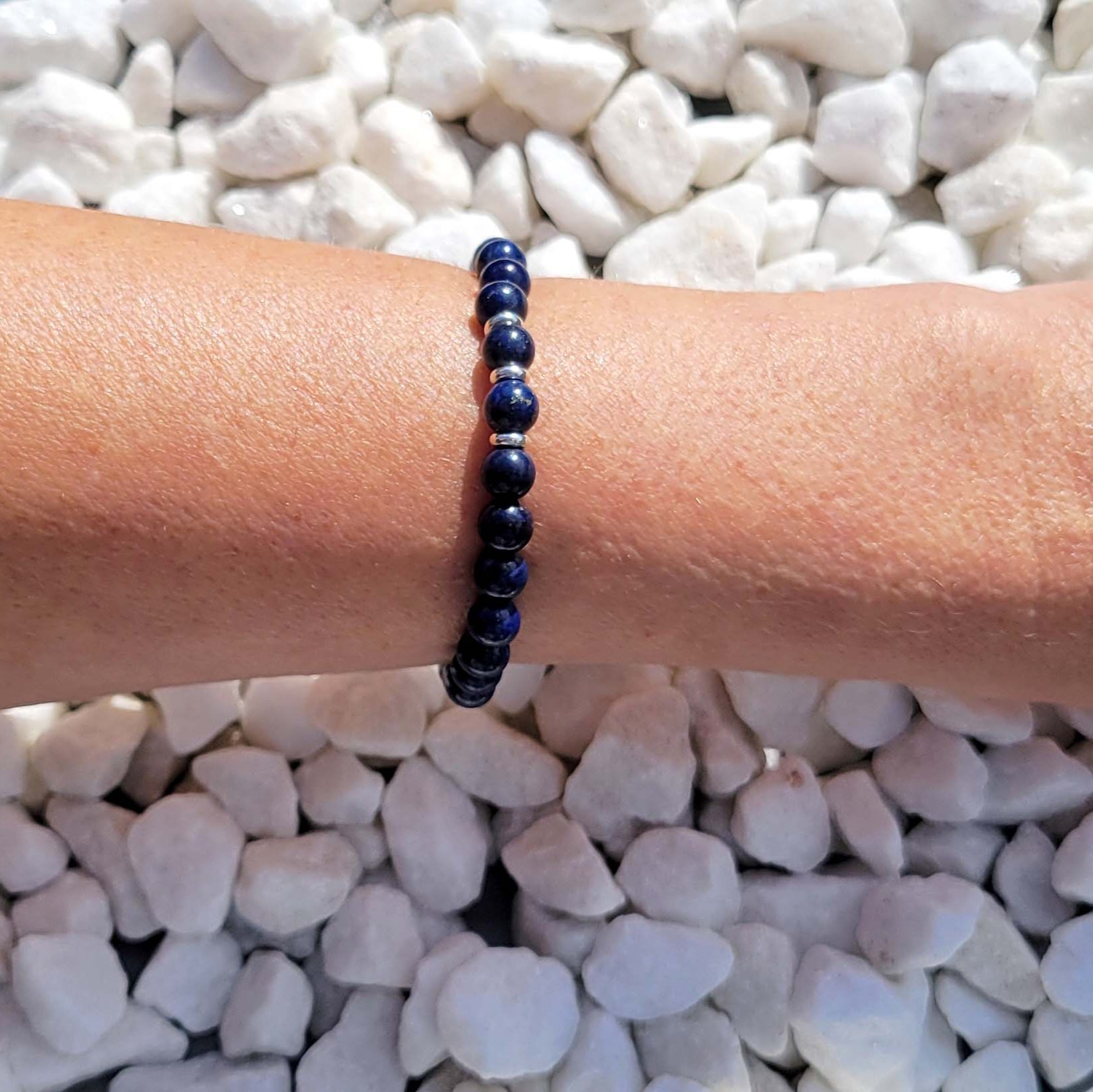 SanaBelle® Men’s Lapis Lazuli Healing Bracelet – 6mm Natural Gemstones with Sterling Silver Accents