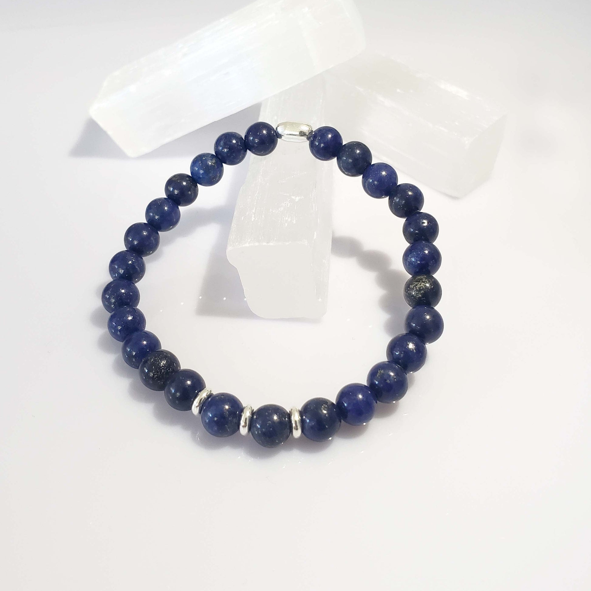 SanaBelle® Men’s Lapis Lazuli Healing Bracelet – 6mm Natural Gemstones with Sterling Silver Accents