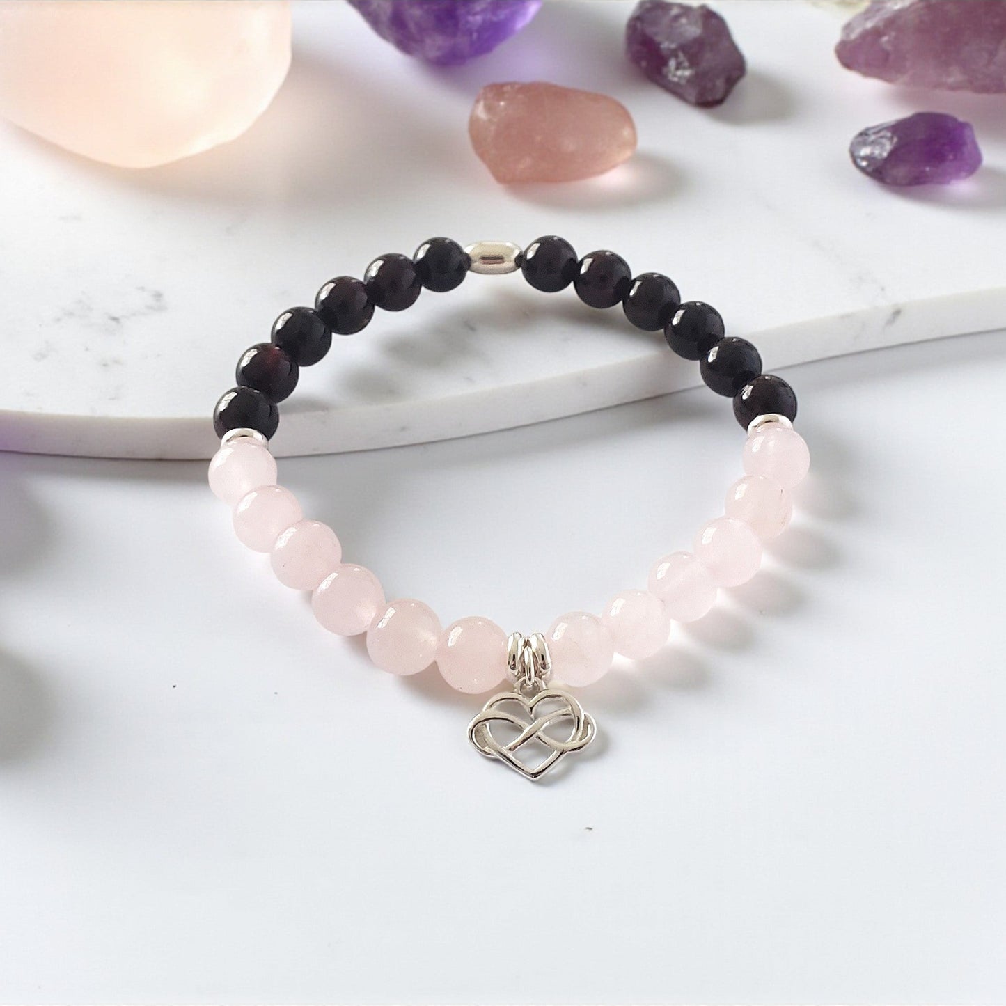 SanaBelle® Love & Passion Healing Bracelet – 6mm Natural Gemstones with Silver Accents