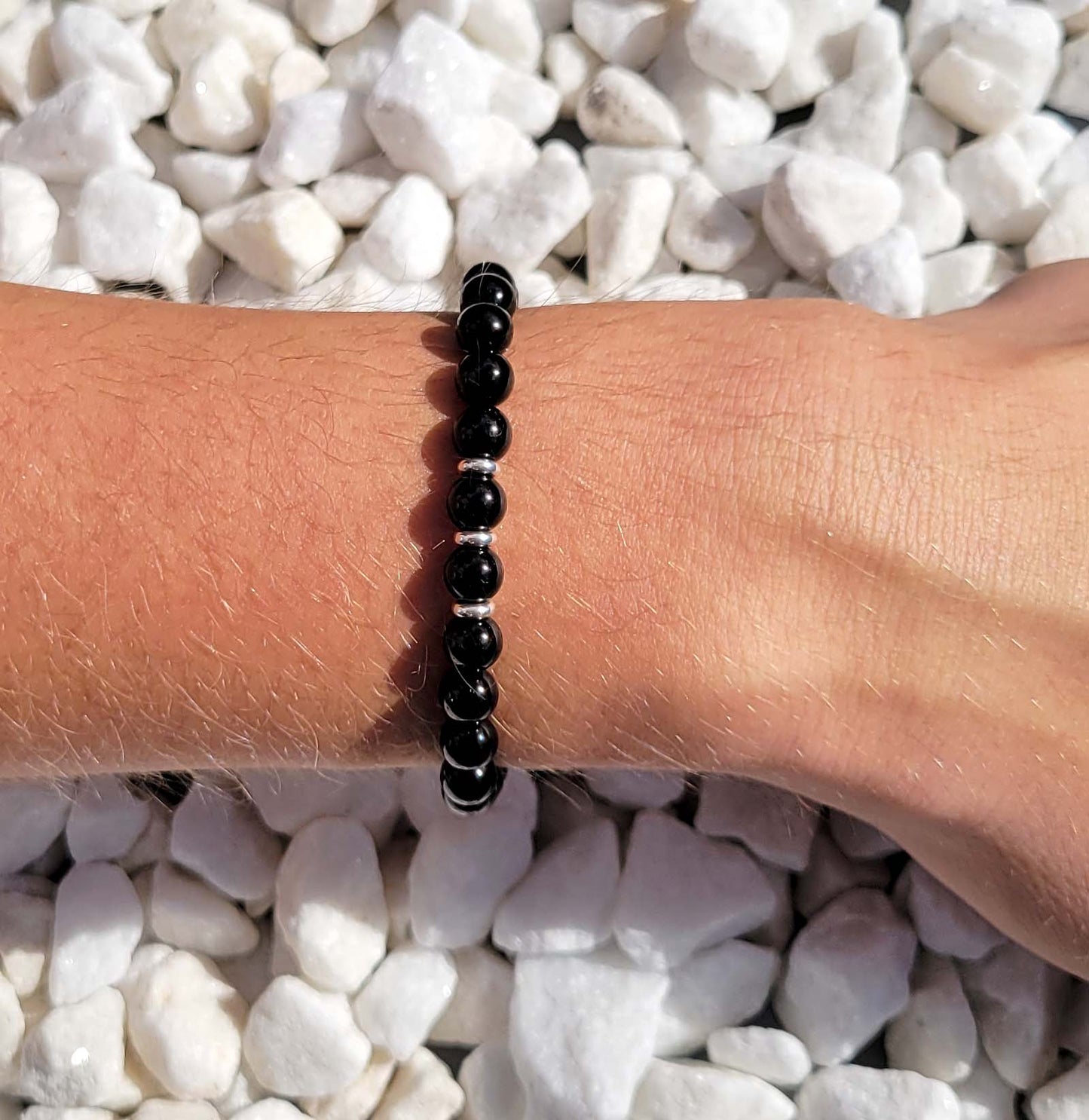 SanaBelle® Men’s Black Tourmaline Healing Bracelet – 6mm Natural Gemstones with Gold Accents