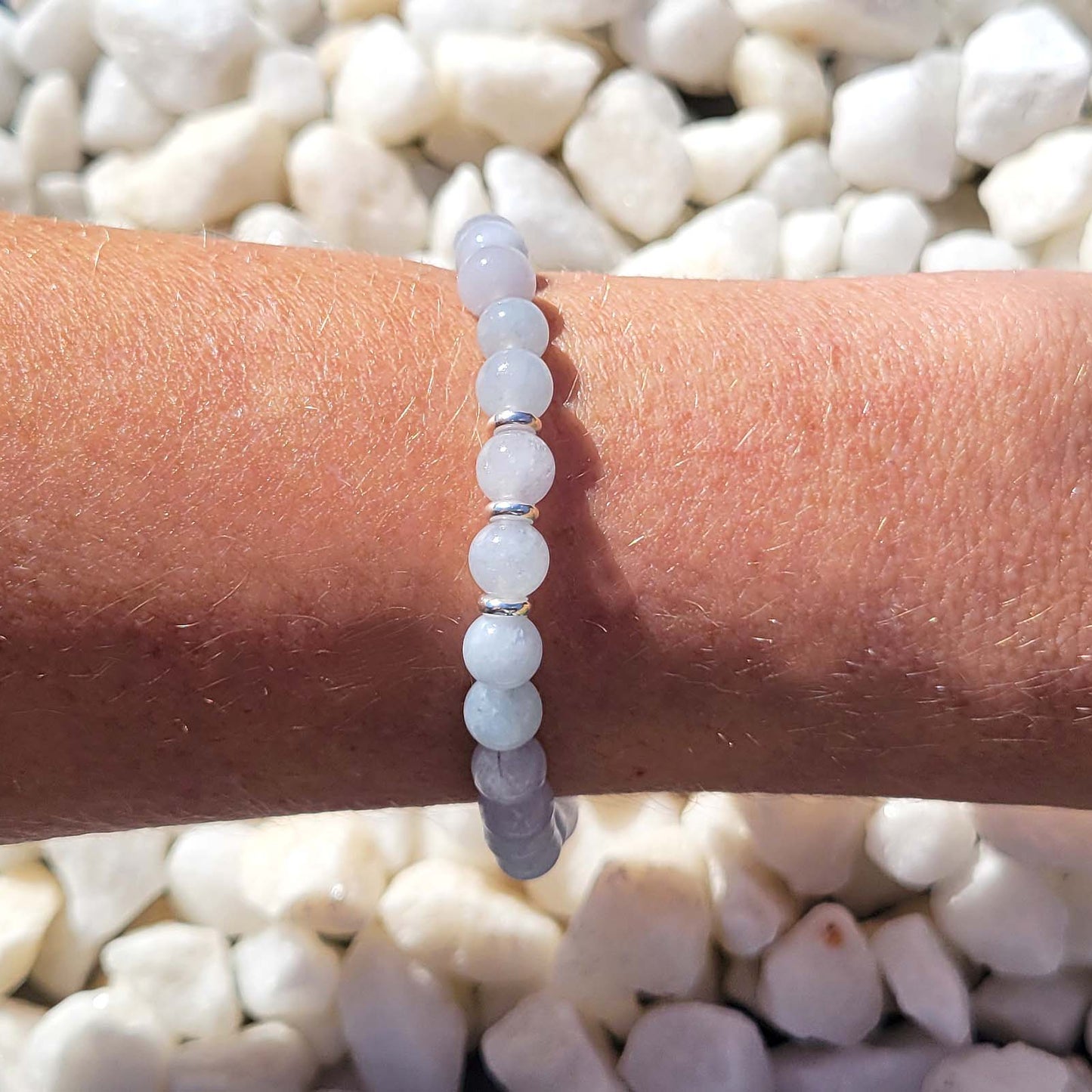 Moonstone Stretch Beaded Bracelet – Natural Healing Crystal 6mm with Sterling Silver 925