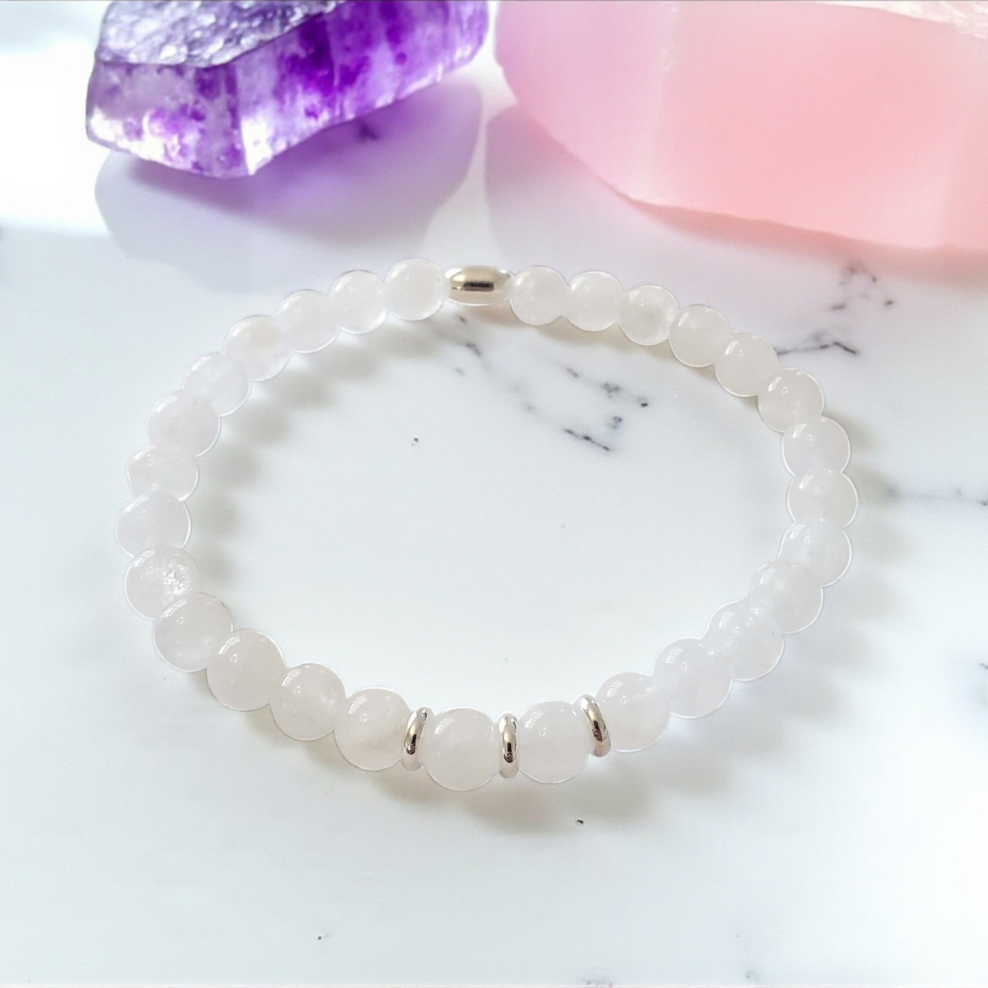 SanaBelle® Moonstone Healing Bracelet – 6mm Natural Gemstones with Silver Accents