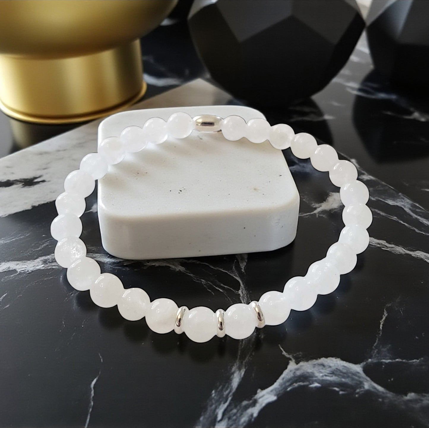 SanaBelle® Moonstone Healing Bracelet – 6mm Natural Gemstones with Silver Accents