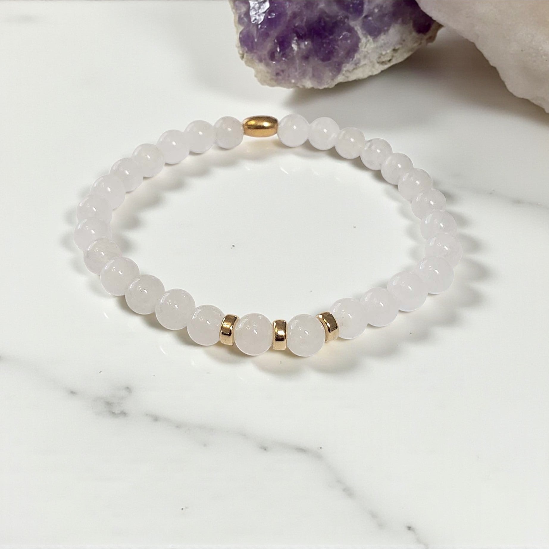 SanaBelle® Moonstone Healing Bracelet – 6mm Natural Gemstones with Gold Accents