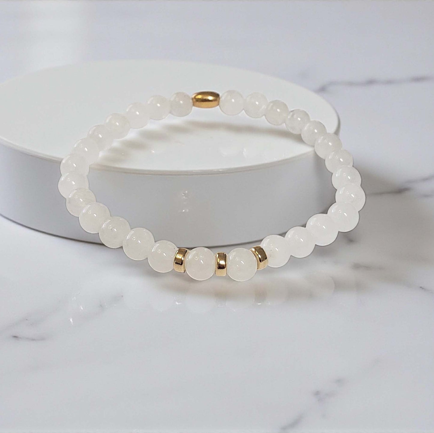 SanaBelle® Moonstone Healing Bracelet – 6mm Natural Gemstones with Gold Accents