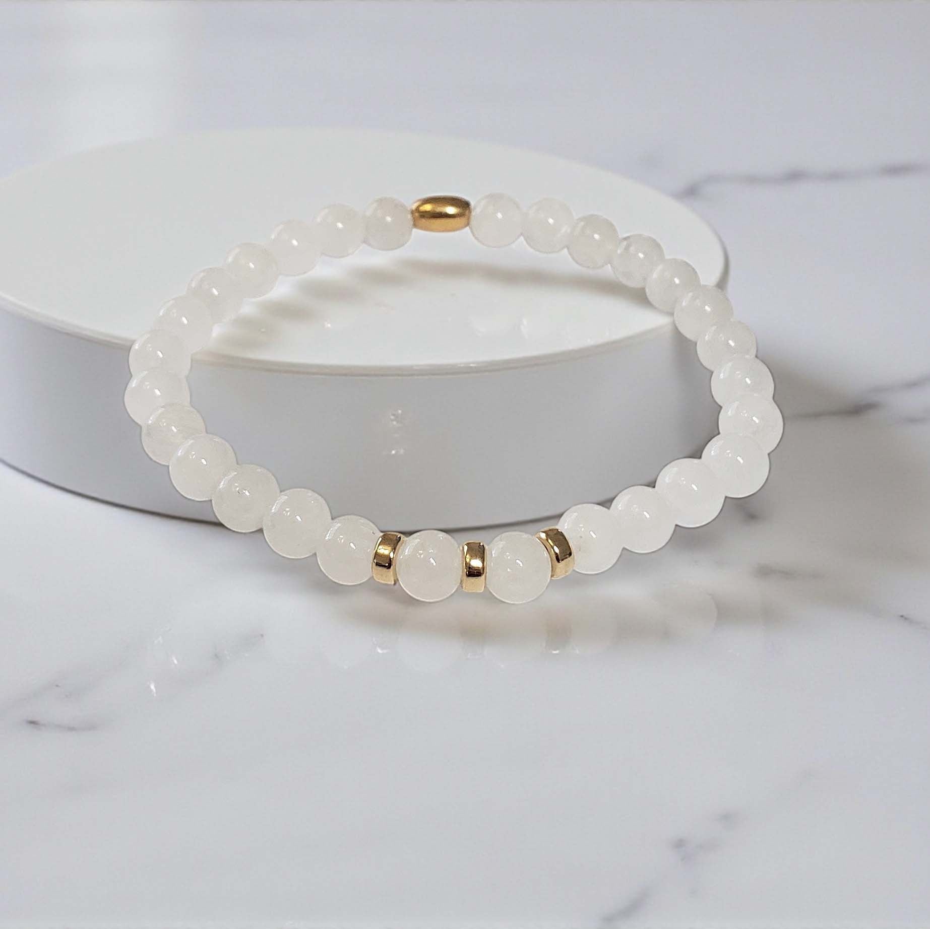 SanaBelle® Moonstone Healing Bracelet – 6mm Natural Gemstones with Gold Accents