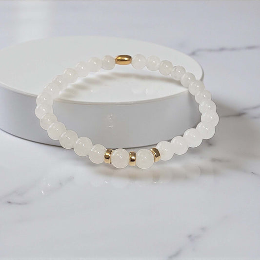 SanaBelle® Moonstone Healing Bracelet – 6mm Natural Gemstones with Gold Accents