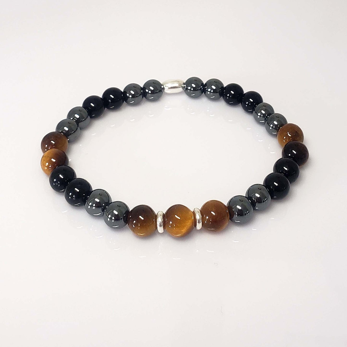 SanaBelle® Men’s Protection Healing Bracelet – Tiger’s Eye, Black Tourmaline & Hematite with Sterling Silver Accents