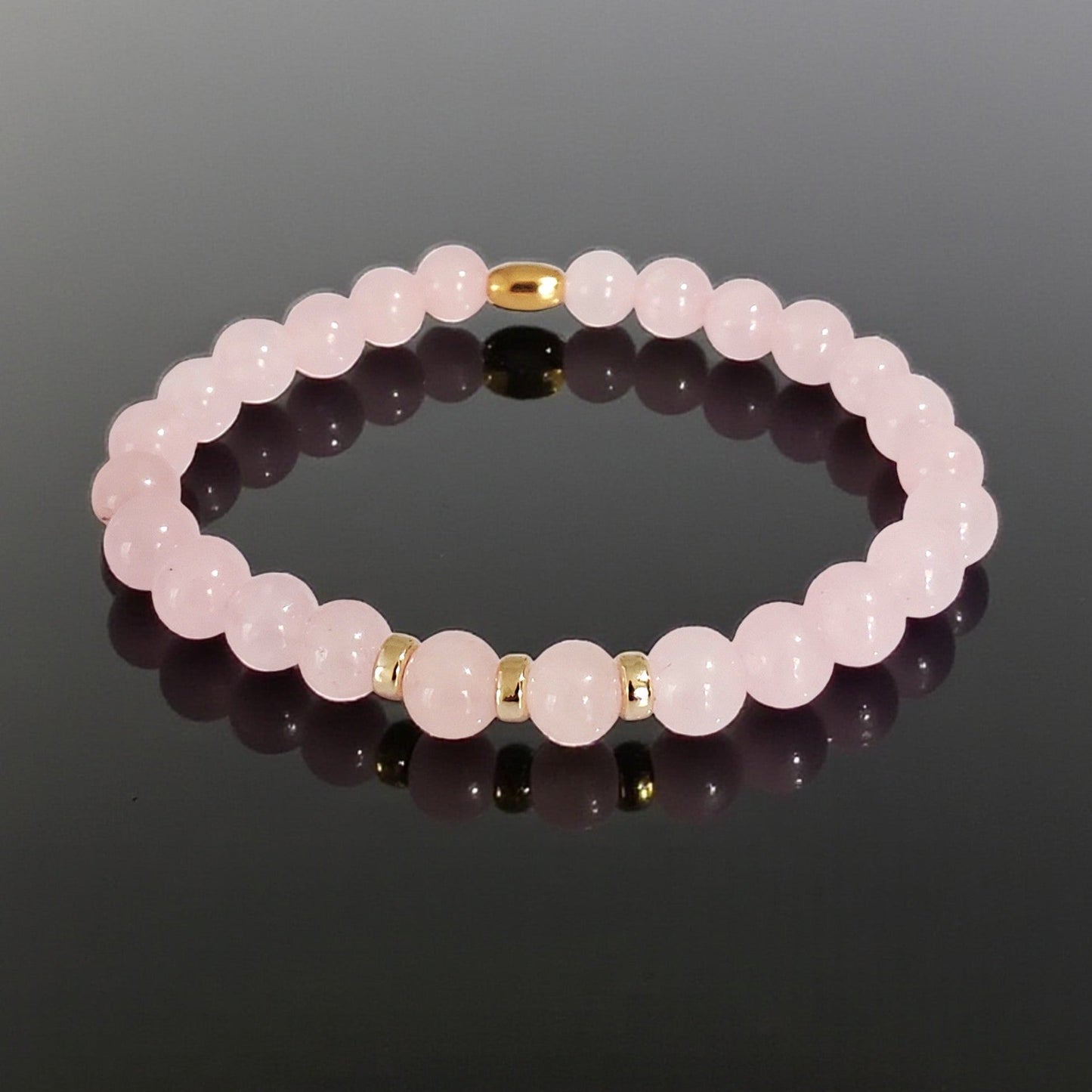 Rose Quartz Stretch Beaded Bracelet – Natural Healing Crystal, 6mm with Gold Accents