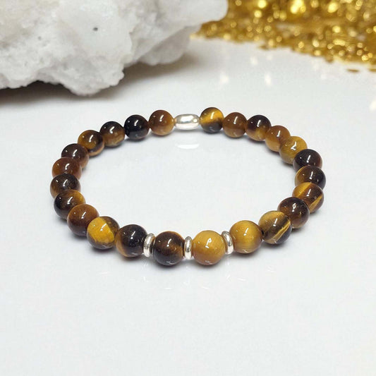 SanaBelle® Men’s Tiger’s Eye Healing Bracelet – 6mm Natural Gemstones with Sterling Silver Accents