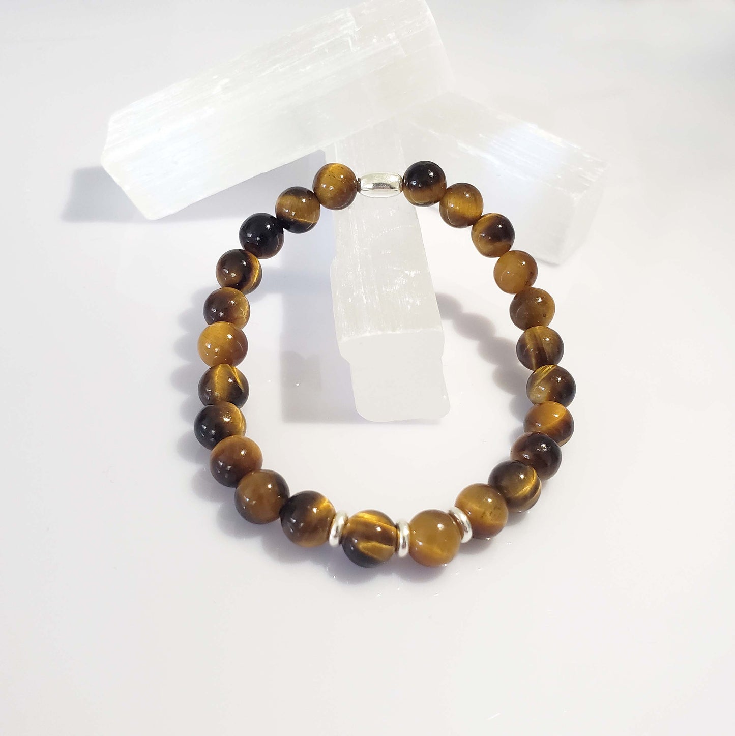 SanaBelle® Men’s Tiger’s Eye Healing Bracelet – 6mm Natural Gemstones with Sterling Silver Accents