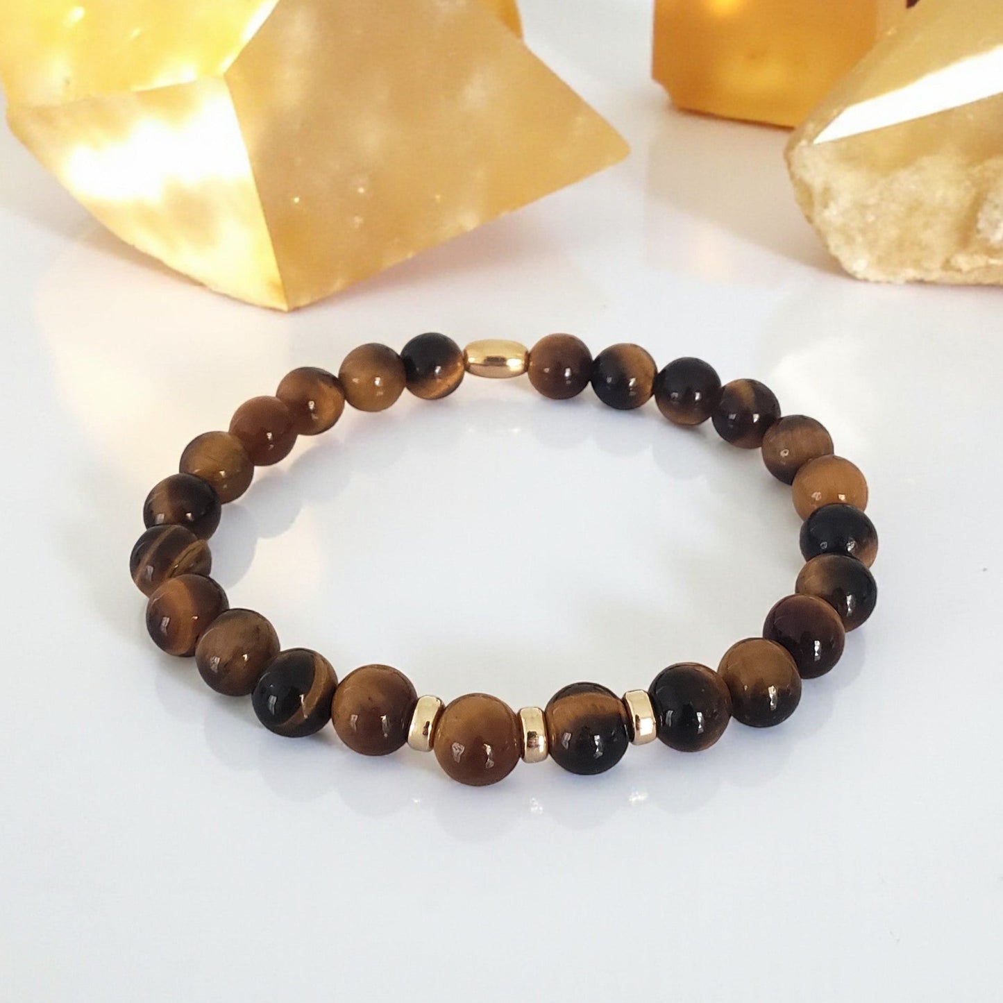 SanaBelle® Men’s Tiger’s Eye Healing Bracelet – 6mm Natural Gemstones with Gold Accents