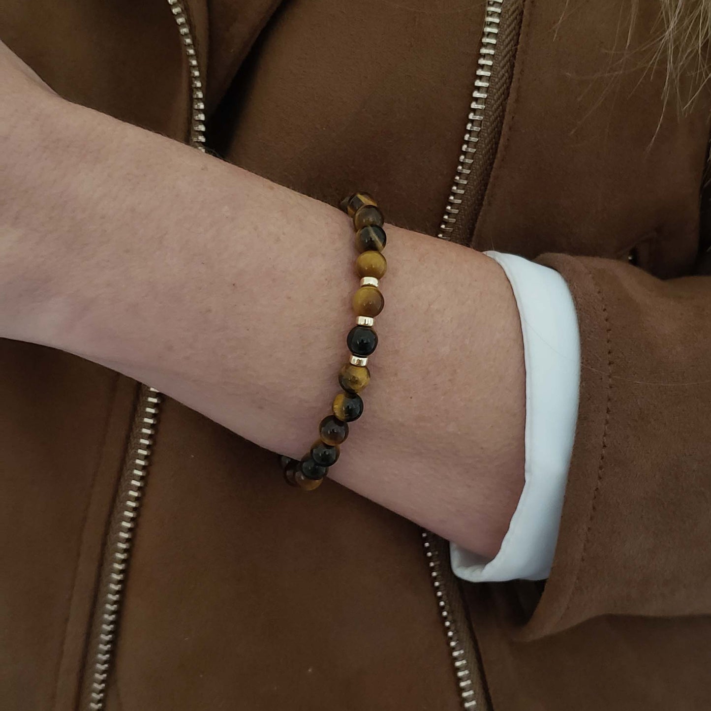 SanaBelle® Tiger's Eye Healing Bracelet – 6mm Natural Gemstones with Gold Accents