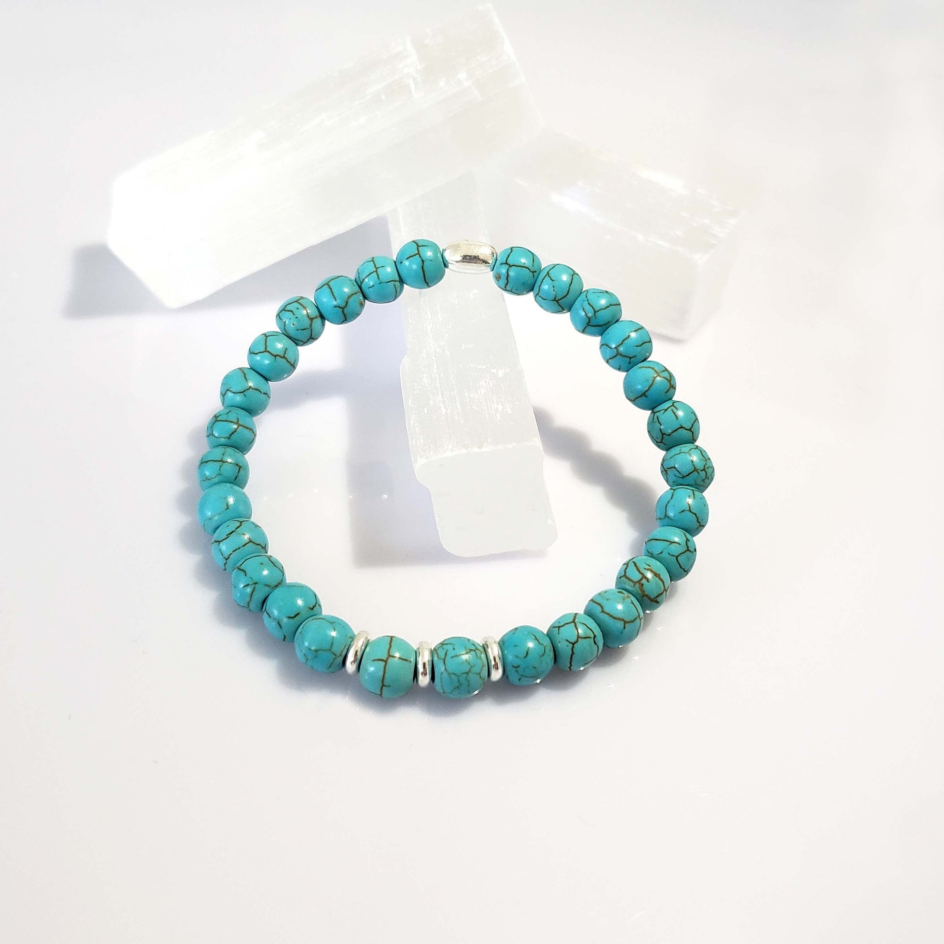 Turquoise Stretch Beaded Bracelet – Natural Healing Crystal 6mm with Sterling Silver 925