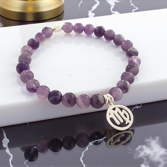 SanaBelle® Virgo Zodiac Healing Bracelet – 6mm Amethyst Gemstones with Silver Accents